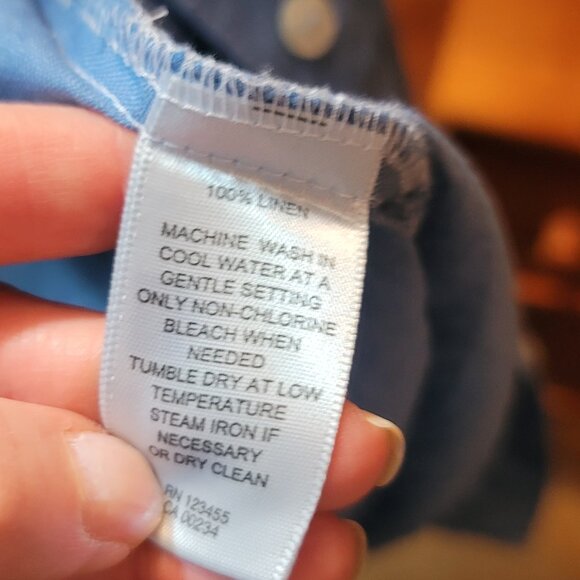 Blue Linen Shirt Petite Small - Picture 5 of 7